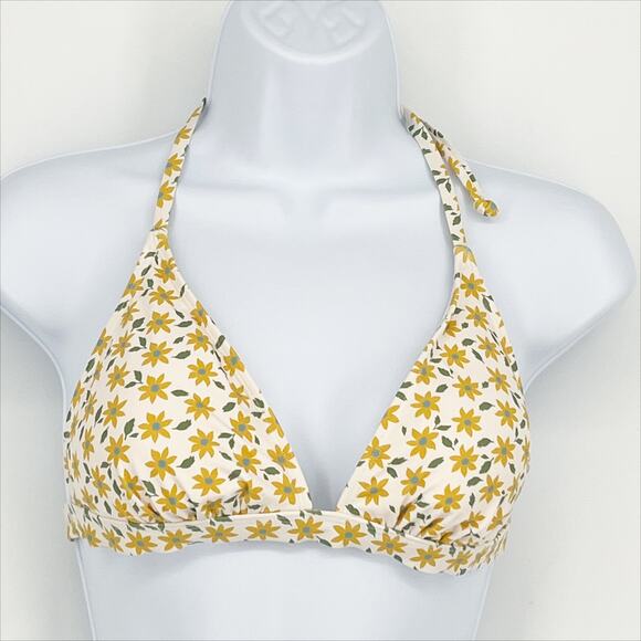 Classic Bikini Swimsuit Top in White with Gold Floral Print Size Small - Picture 1 of 5